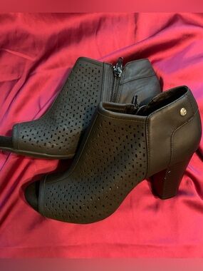 Giani Bernini Black Perforated Peep-Toe Ankle Booties